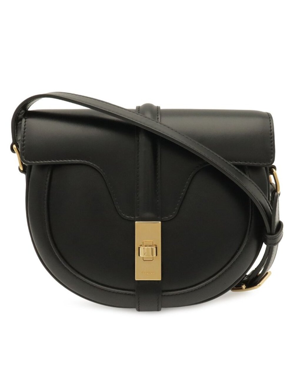 Celine Small Besace 16 Saise Shoulder Bag Pochette Crossbody Calfskin Black Gold